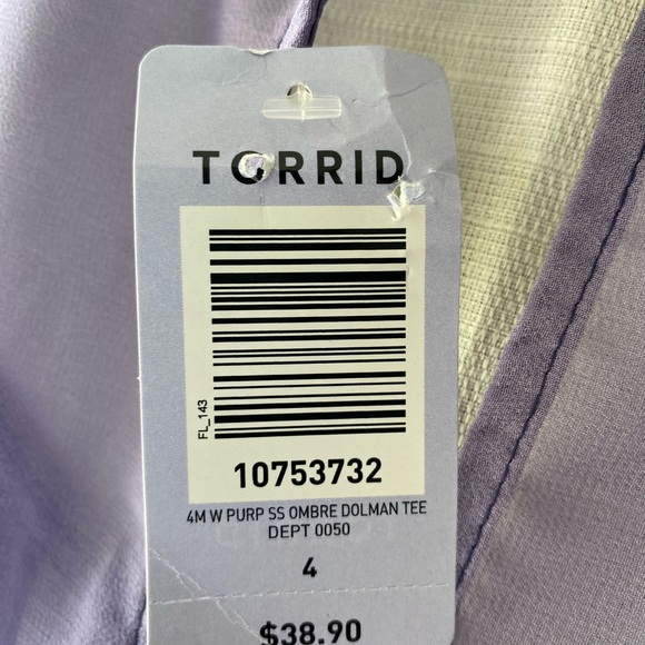 NWT - Torrid Short Sleeve, Dolman Blouse Purple Ombré - Picture 4 of 6